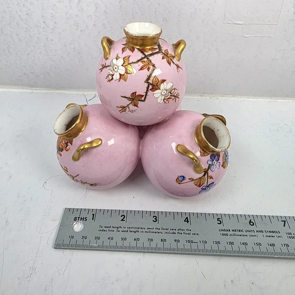 Antique‎ Royal Worcester Pink Stacked Ball Bulb Quadtriple Vase 5